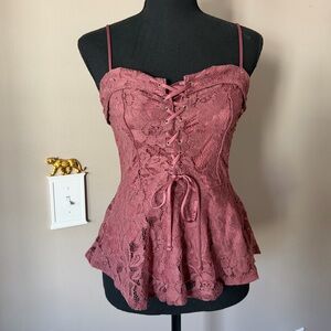 Express Dusty Rose Pink Lace Cami Top Laceup